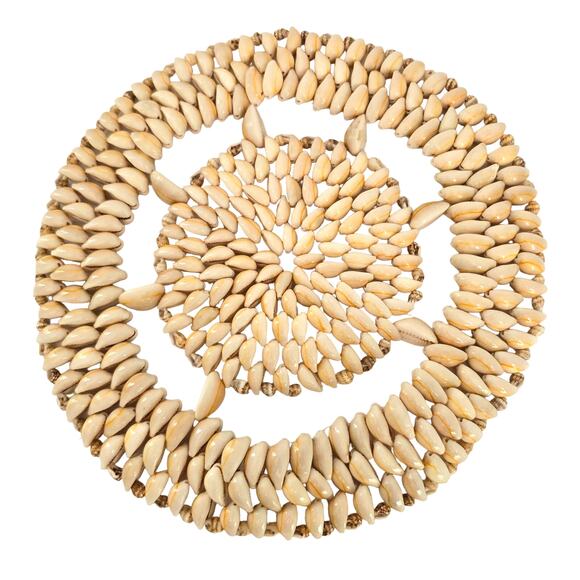 Vintage Genuine Cowrie Puka Shell Trivet Plant Mat Round Boho Coastal Beach - Picture 1 of 6